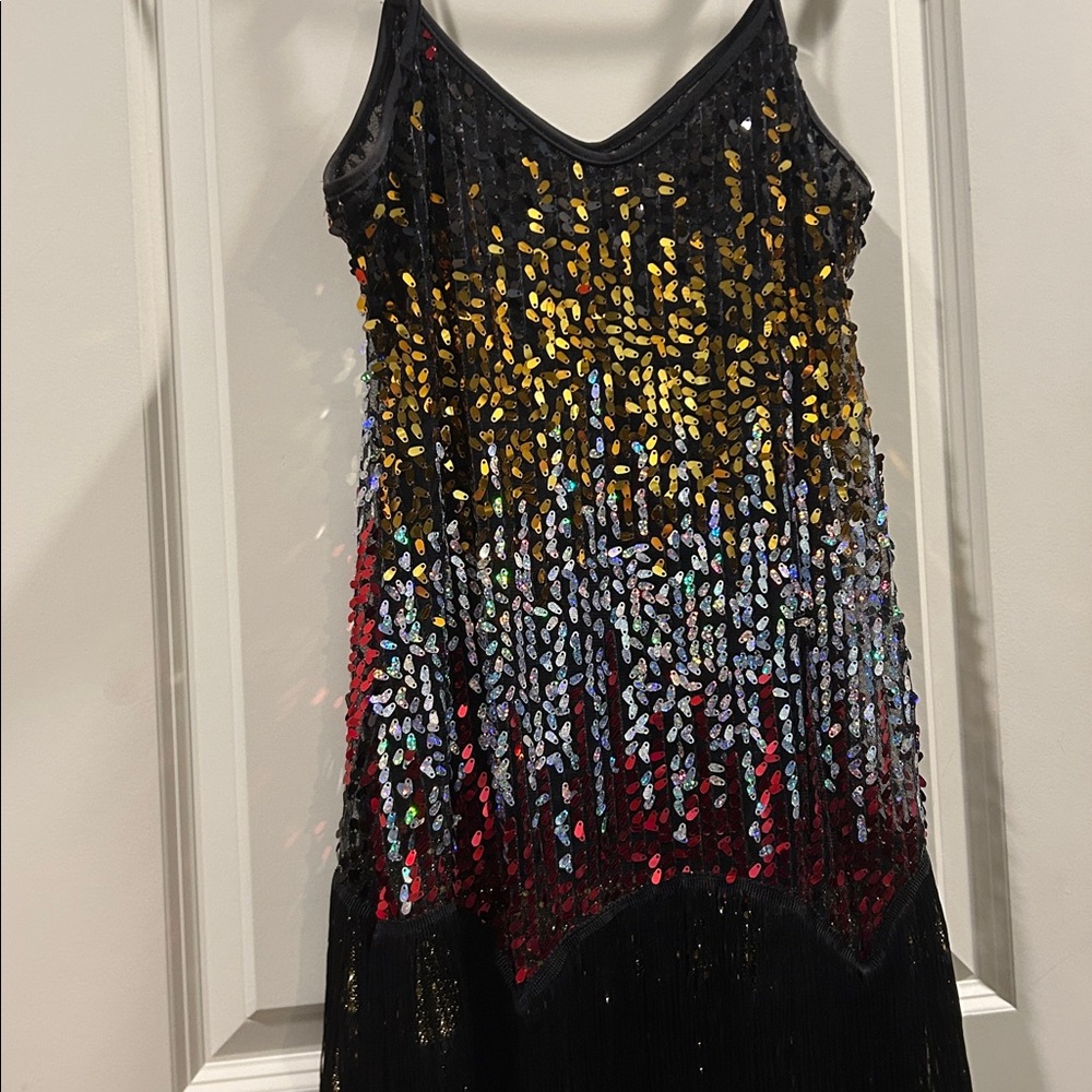 Fun Costumes Black fringe multicolor sparkle bling sequin flapper costume Size M